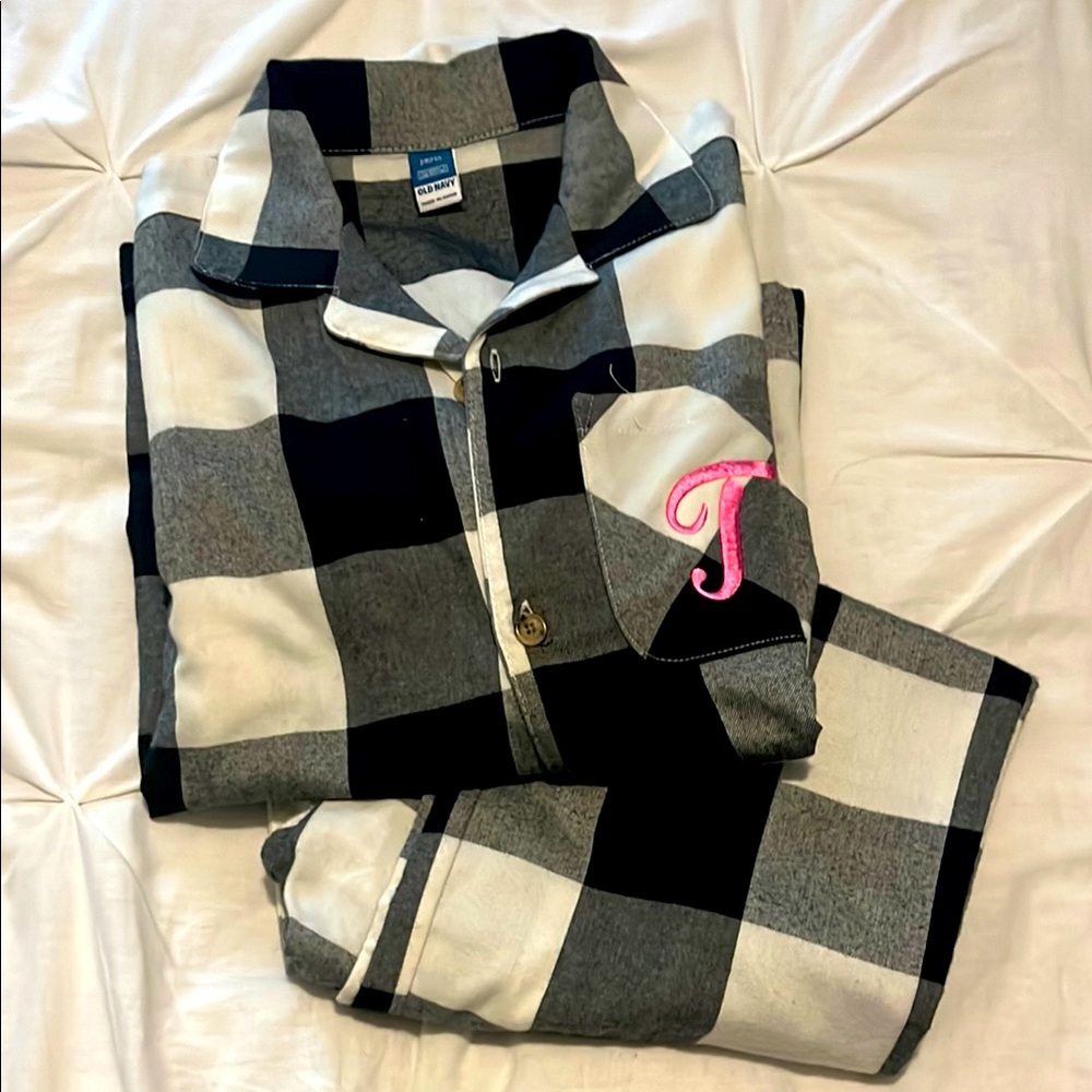 Old Navy flannel pajama set size L with monogram T